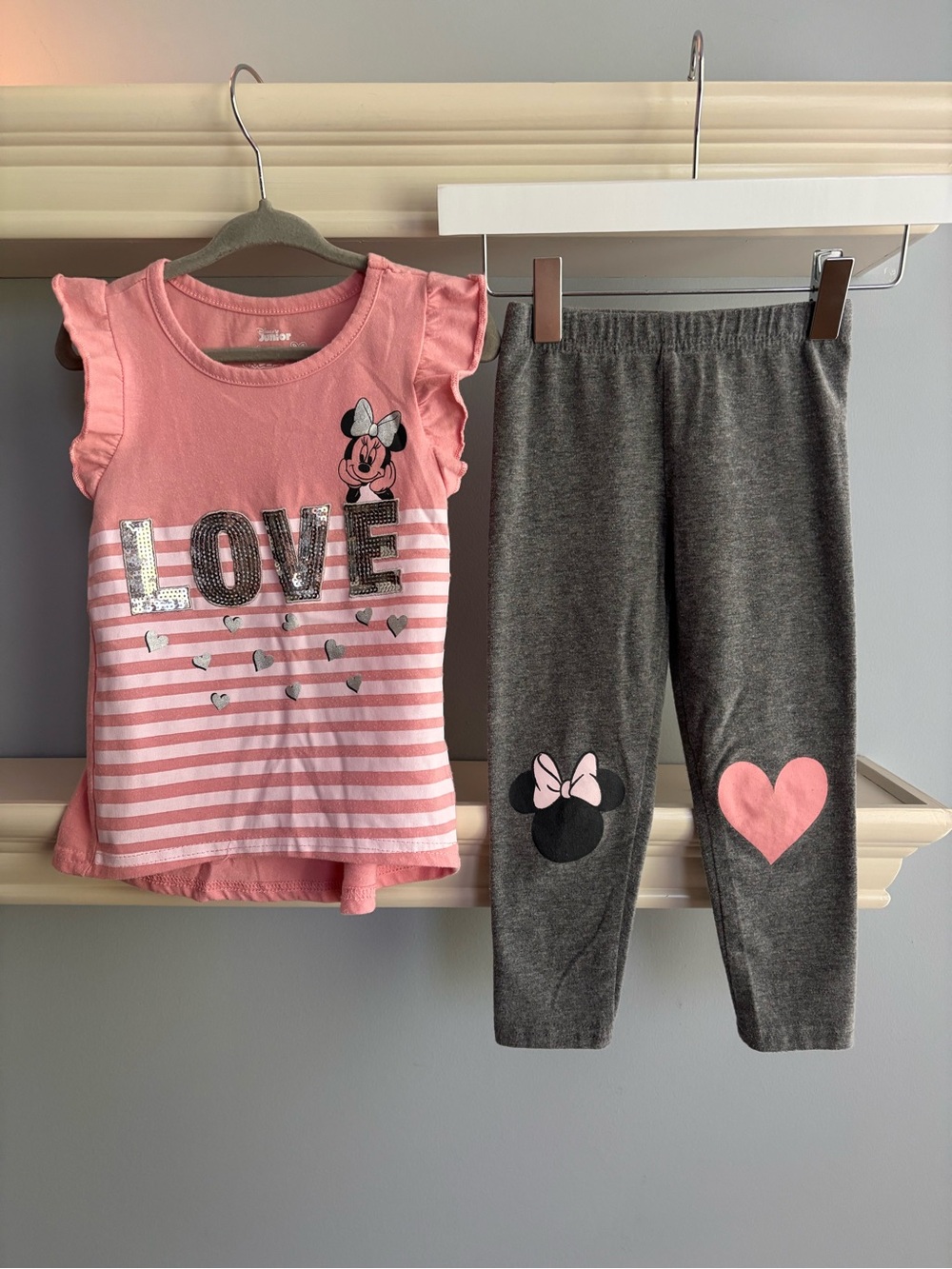 Disney Pink & Gray Minnie 'Love' Glitter Top and Matching Pants